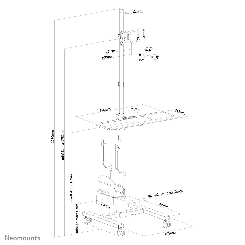 Neomounts FPMA-MOBILE1700 Postazione di lavoro mobile 10-32"